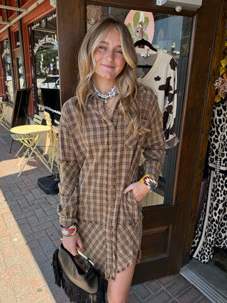 Mineral Washed Oversized Shirt Dress MOCHA