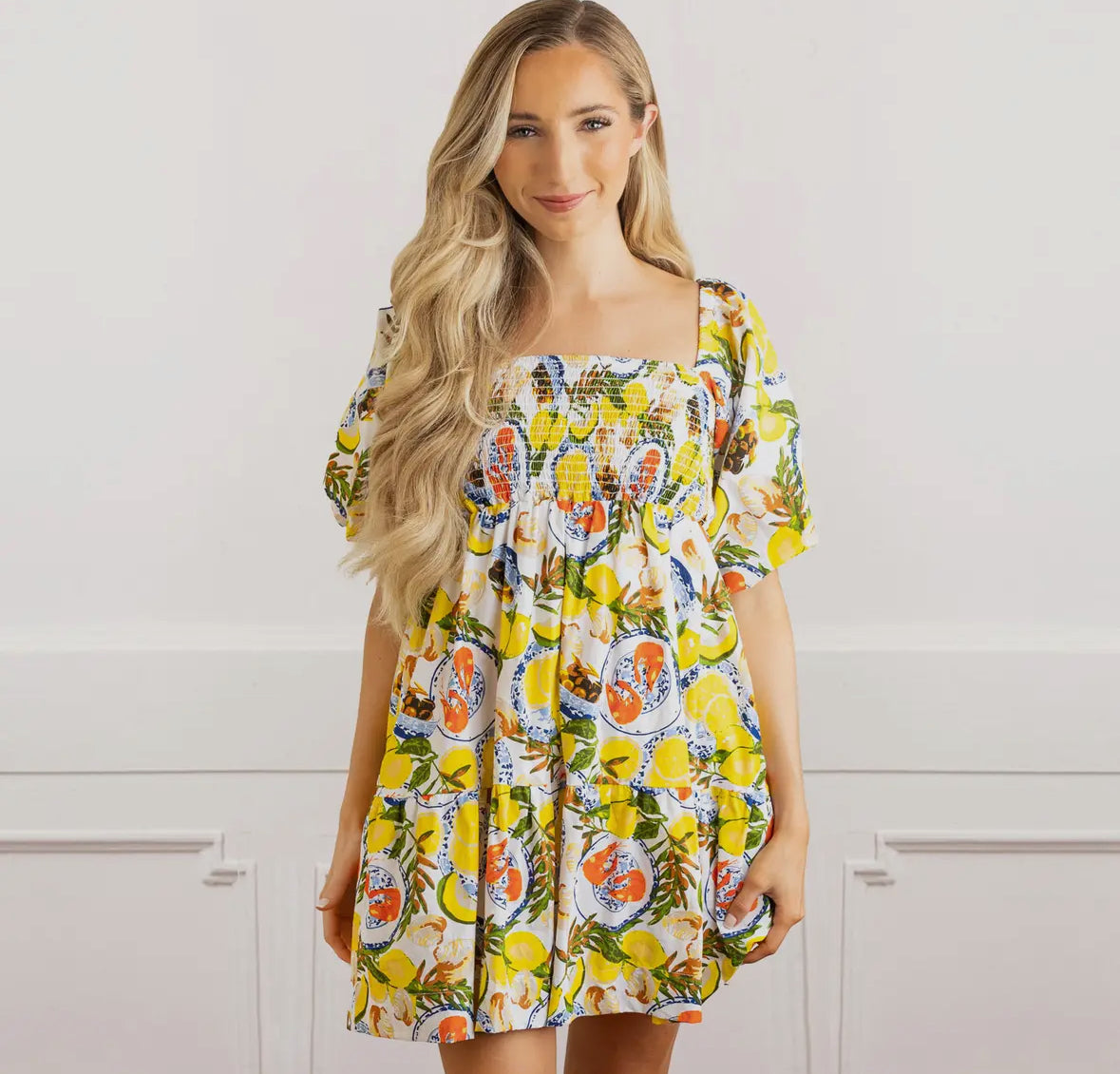 Lemon Santorini Puff Sleeve
Smocked Dress