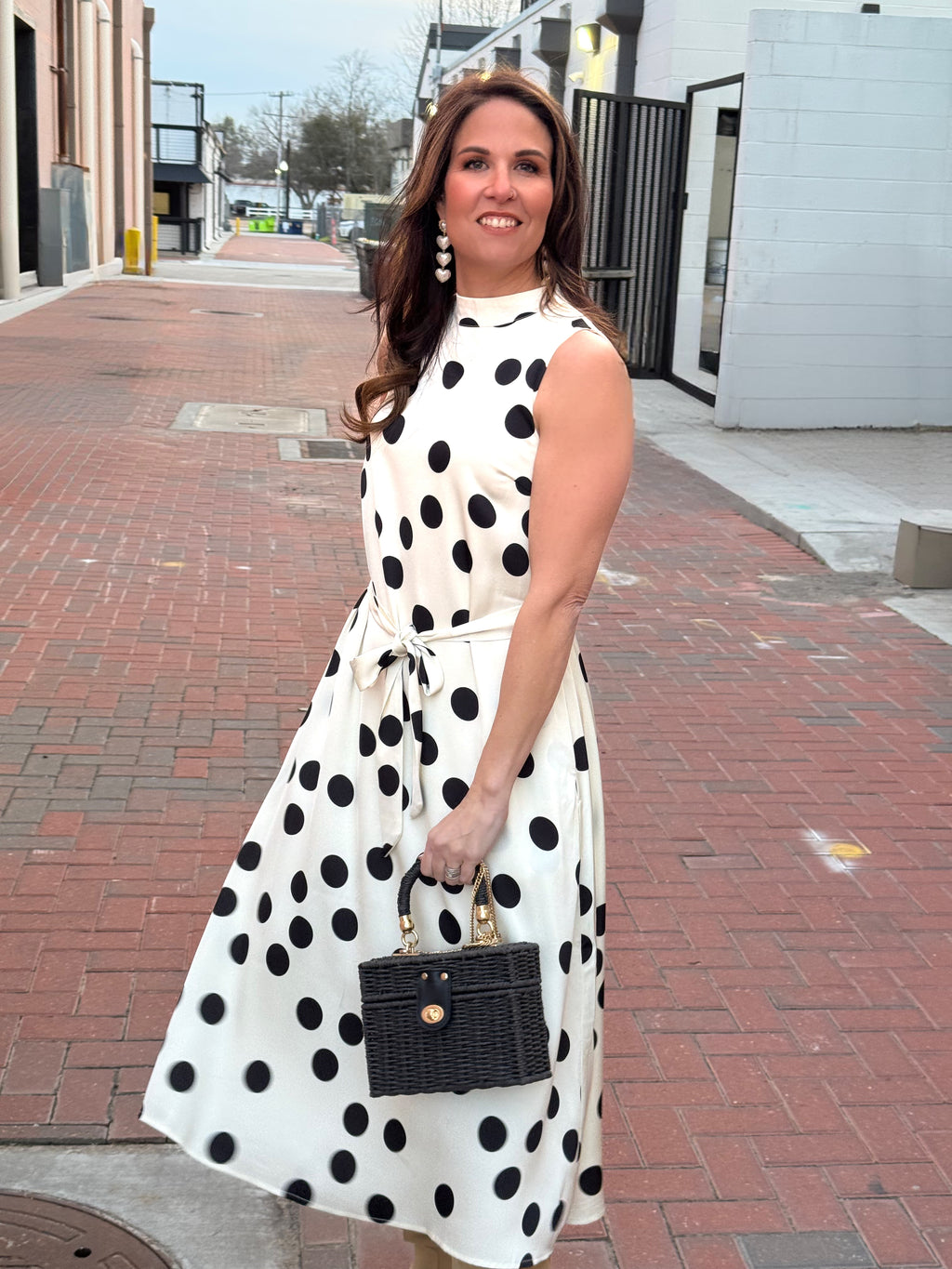 polka dot georgette tie neck midi dress Mock Self Waist – Mod Boutique Size:9 months cat_mini_dresses and a tiered midi The Ivory Petal Flower