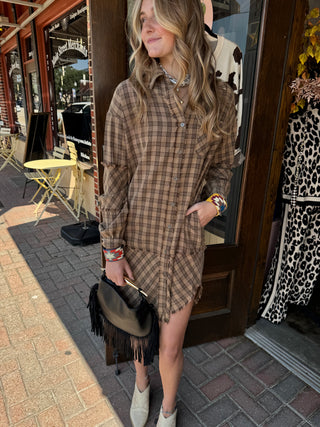 Mineral Washed Oversized Shirt Dress MOCHA