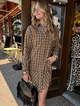 Mineral Washed Oversized Shirt Dress MOCHA