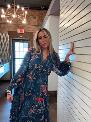 Print Tiered Button Down Midi Dress