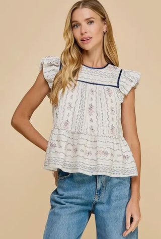 Floral print striped peplum  top