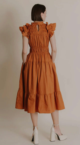 Chestnut Poplin Midi Dress