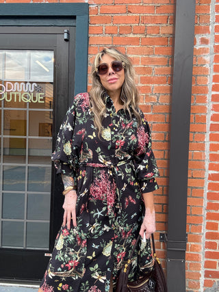 midi black belted dress