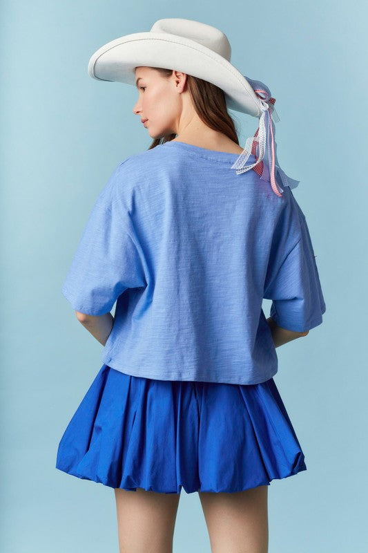 Lace Bow Detail Blue Tee
