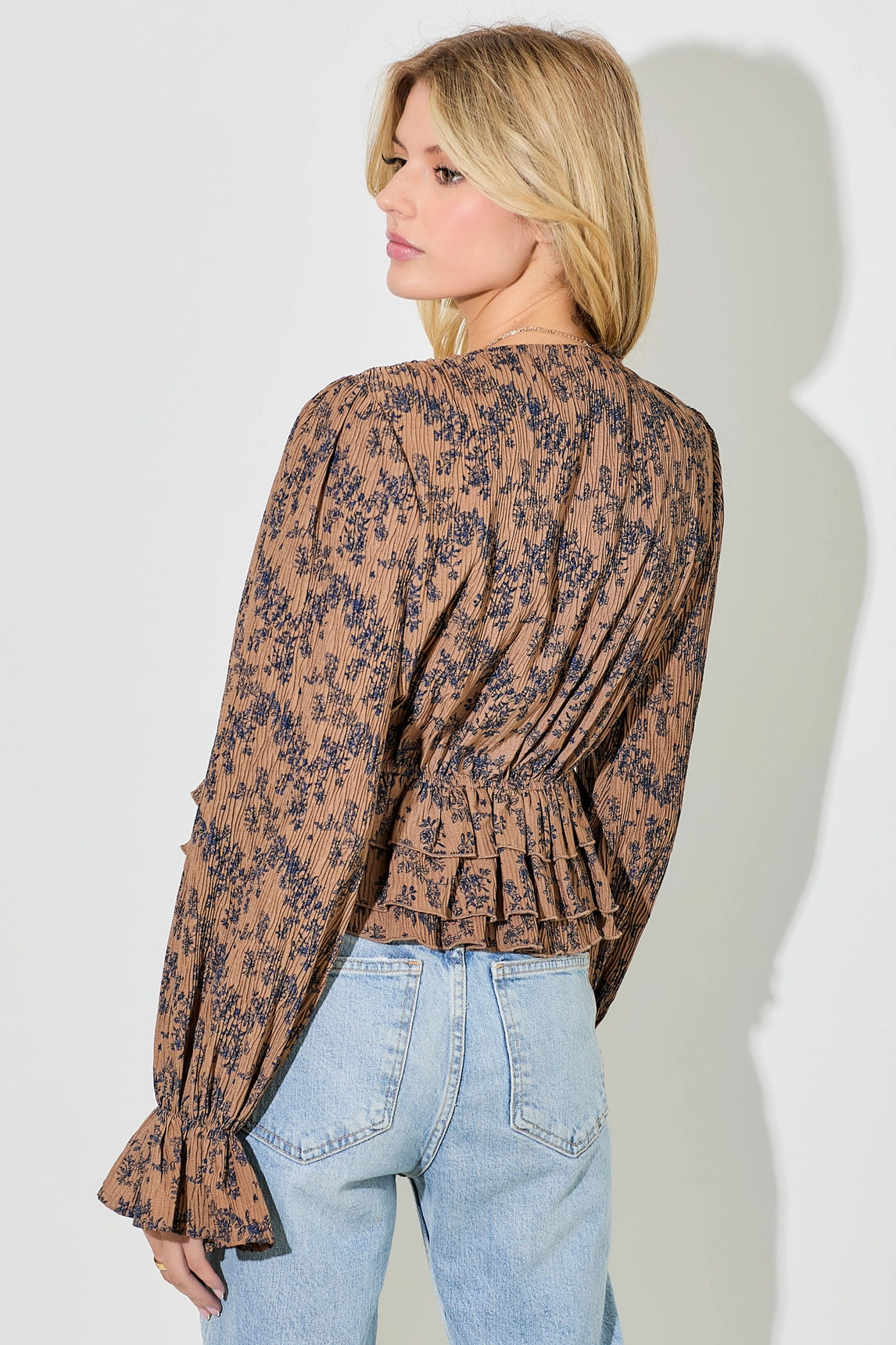 Floral V-Neck Ruffle Top