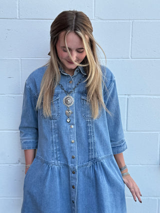 Denim Button-Up Mini Dress