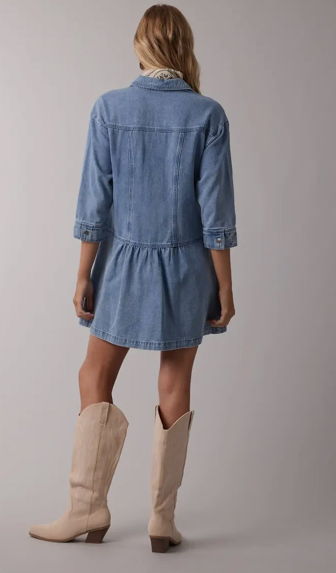 Denim Button-Up Mini Dress