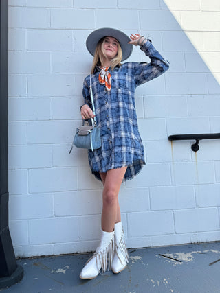 The Mineral Wash Plaid Shirt Dress