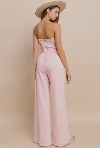 Boho Mineral Wash Wide Leg Denim Jumpsuit