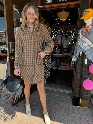 Mineral Washed Oversized Shirt Dress MOCHA