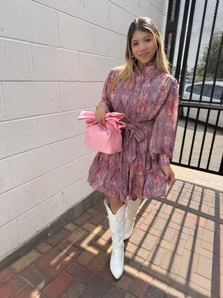 Shimmering Ruffled Neck Mini Dress with Front Buttons