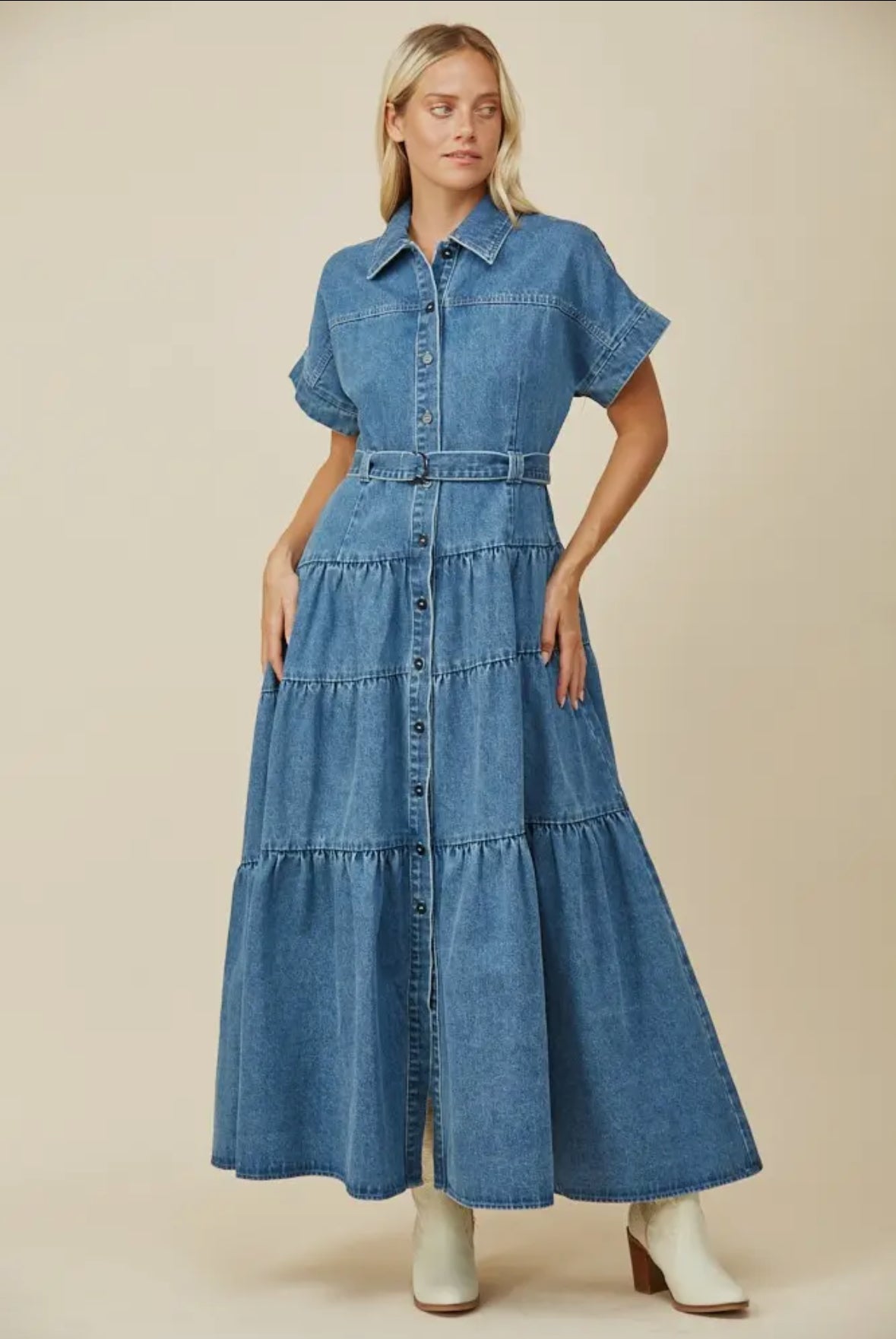 Denim Boho Extra Wide Sweep Maxi Dress