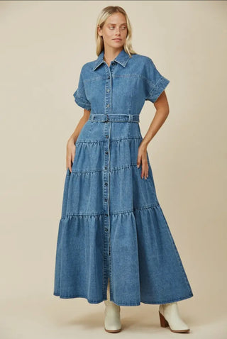 Denim Boho Extra Wide Sweep Maxi Dress