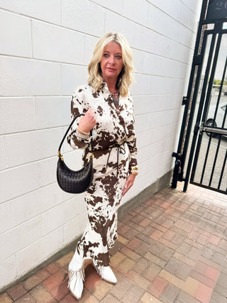 Cowhide Print Western Button Down Shirt