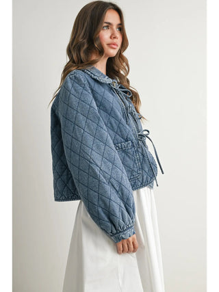 QUILTED LONG SLEEVE TIE-FRONT