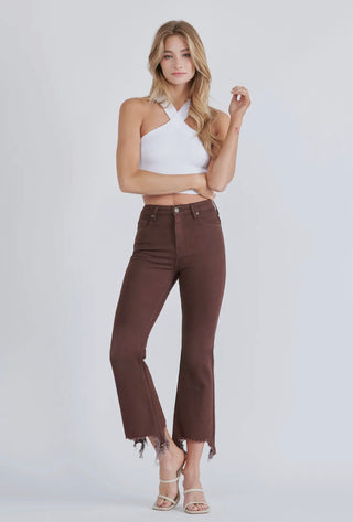 Chocolate Frayed Hem Cropped Denim