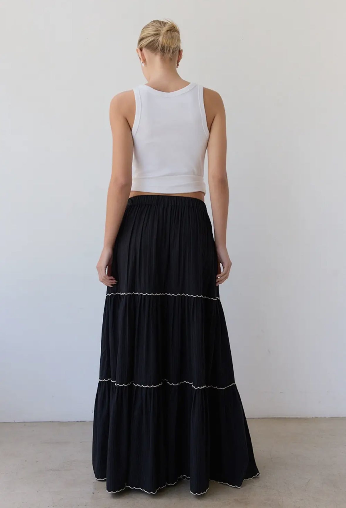 Embroidery Tiered Maxi Skirt