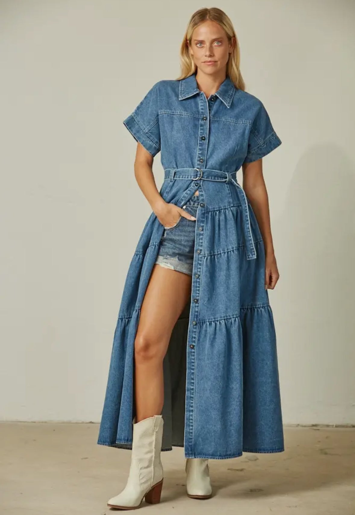 Denim Boho Extra Wide Sweep Maxi Dress