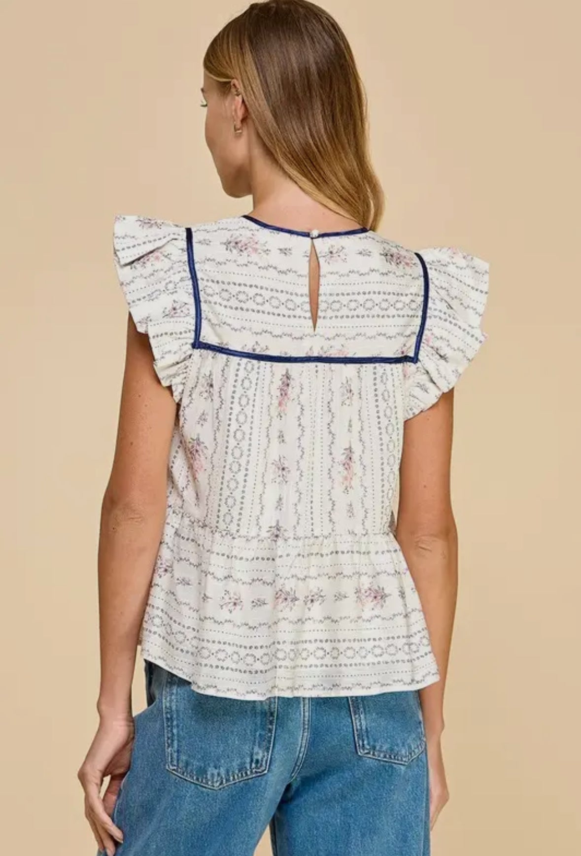 Floral print striped peplum top