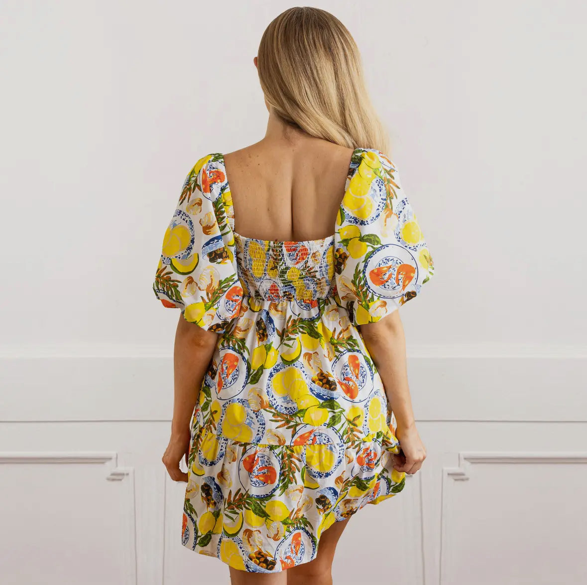 Lemon Santorini Puff Sleeve
Smocked Dress