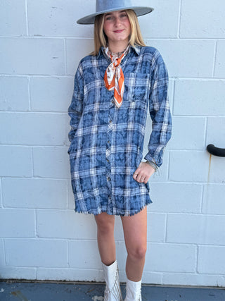 The Mineral Wash Plaid Shirt Dress