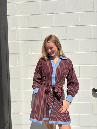 The Essential Burgundy Multi-Stripe Shirtdress