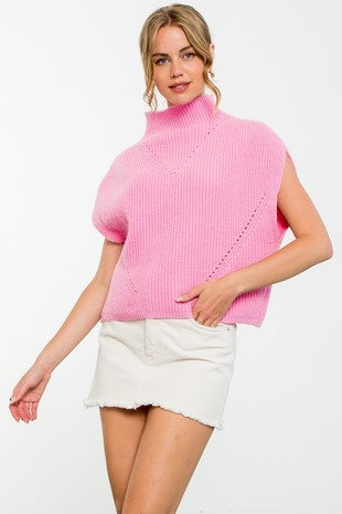 Pink Turtleneck, ribbed vest