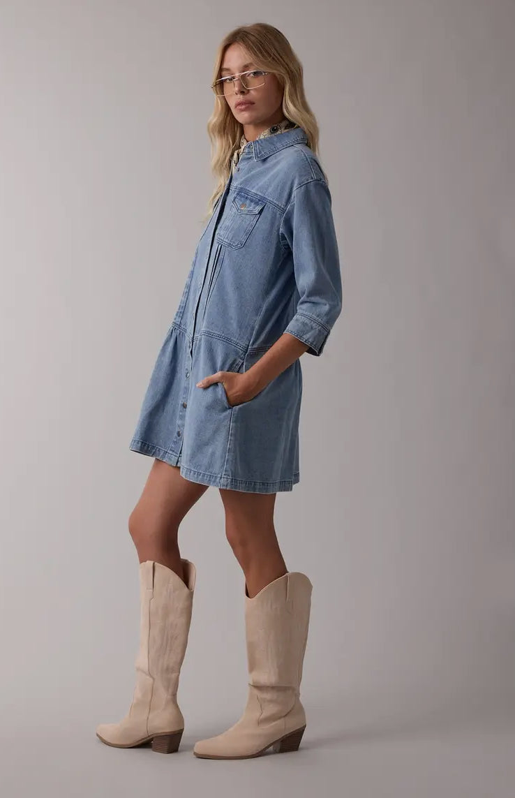Denim Button-Up Mini Dress