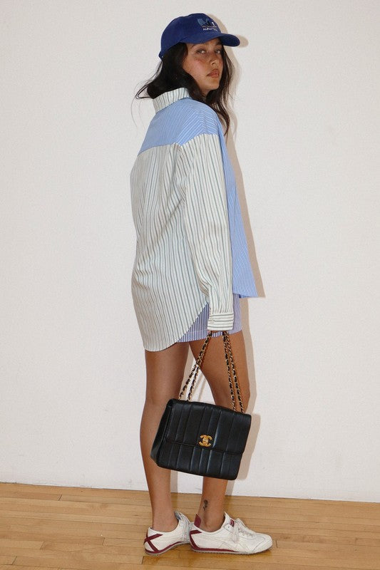 Blue combo striped button down