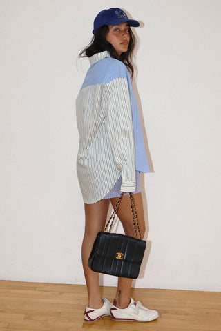 Blue combo striped button down