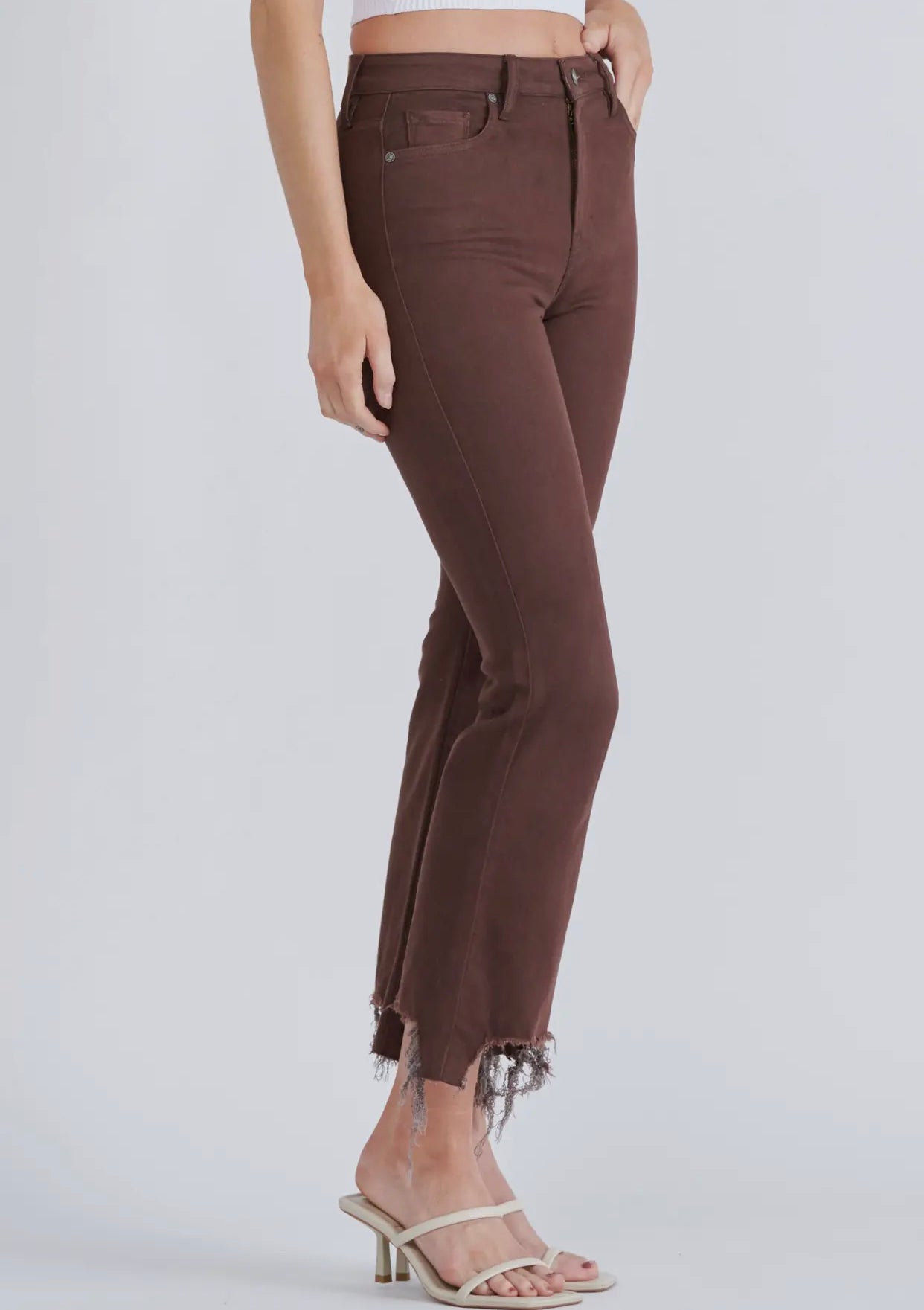 Chocolate Frayed Hem Cropped Denim