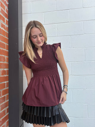Chic Flutter Sleeve Peplum Top with Smocked Bodice