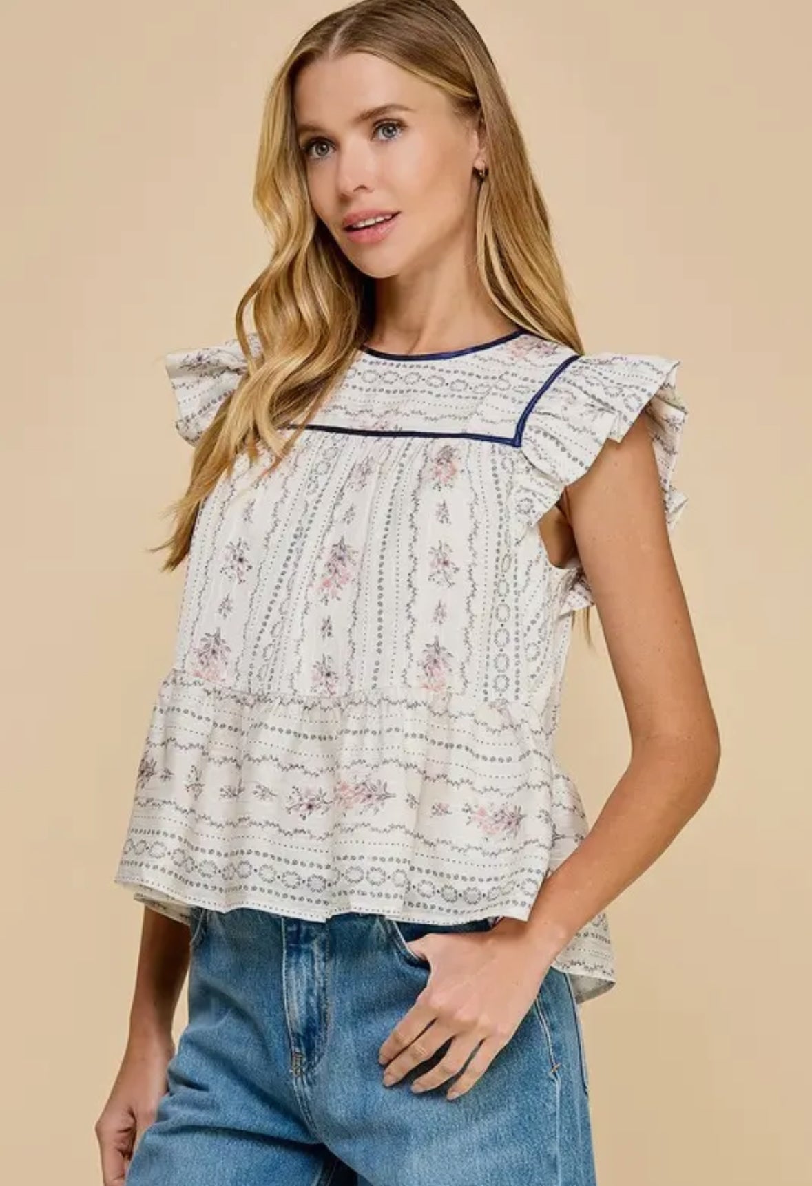 Floral print striped peplum top
