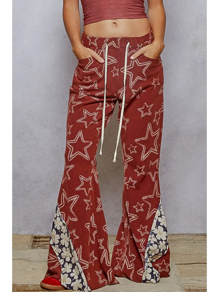 VINTAGE WASHING STAR PATTERN FLARE PANTS