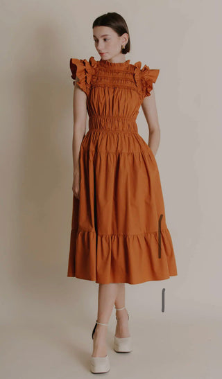 Chestnut Poplin Midi Dress