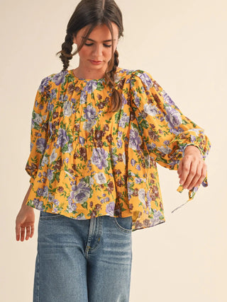 Floral Print Tiered Shirring Top