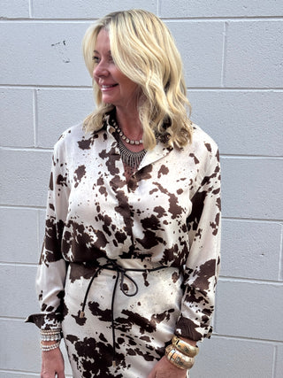 Cowhide Print Western Button Down Shirt