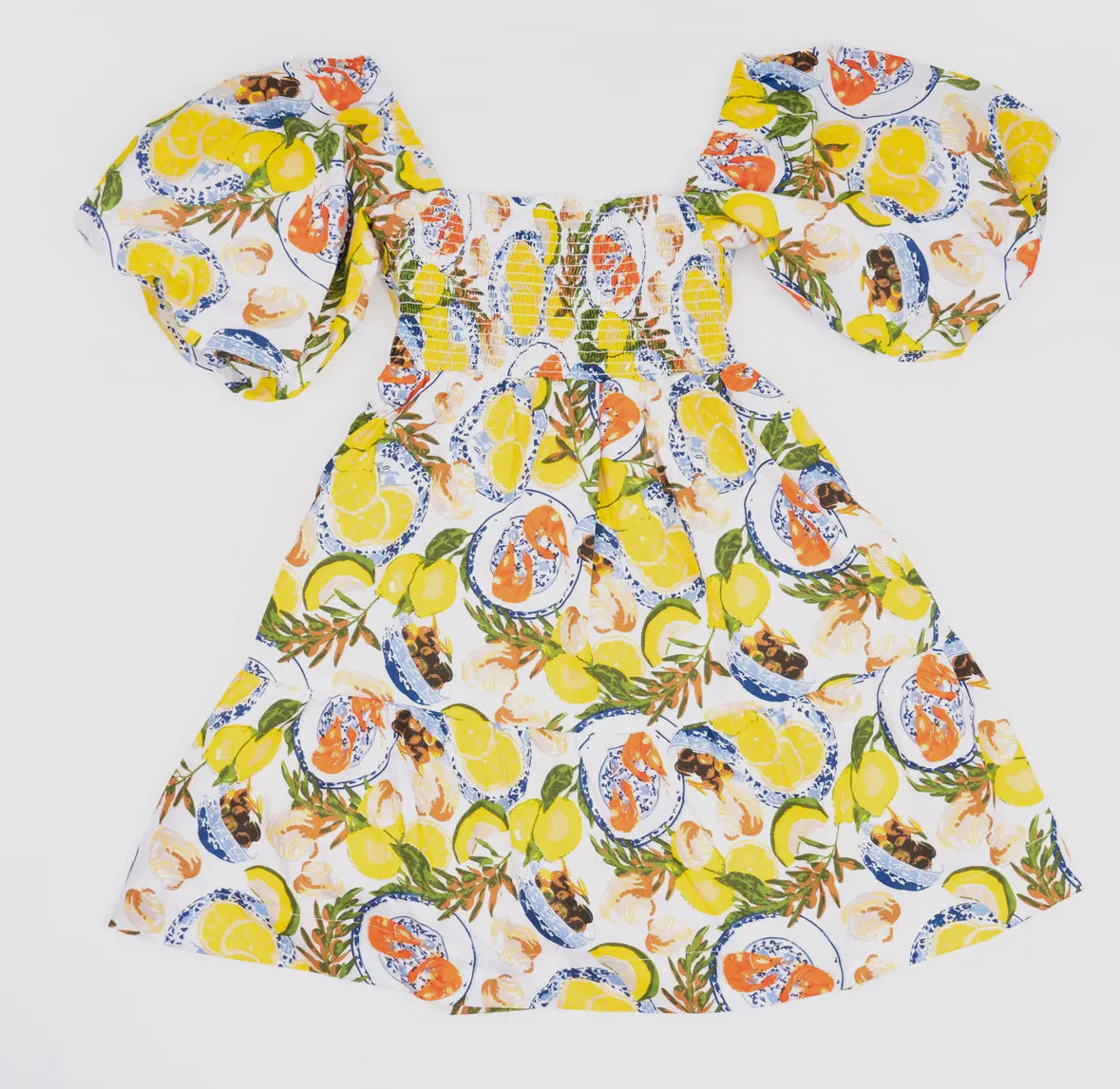 Lemon Santorini Puff Sleeve
Smocked Dress