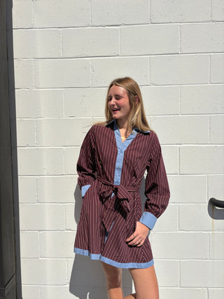 The Essential Burgundy Multi-Stripe Shirtdress