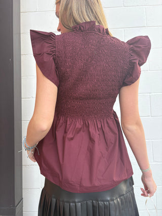 Chic Flutter Sleeve Peplum Top with Smocked Bodice