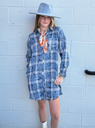 The Mineral Wash Plaid Shirt Dress
