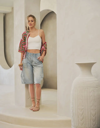 Cargo Denim Knee
Length Shorts