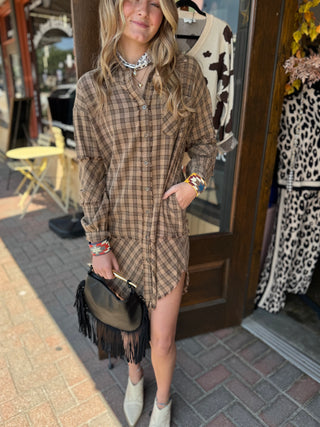 Mineral Washed Oversized Shirt Dress MOCHA