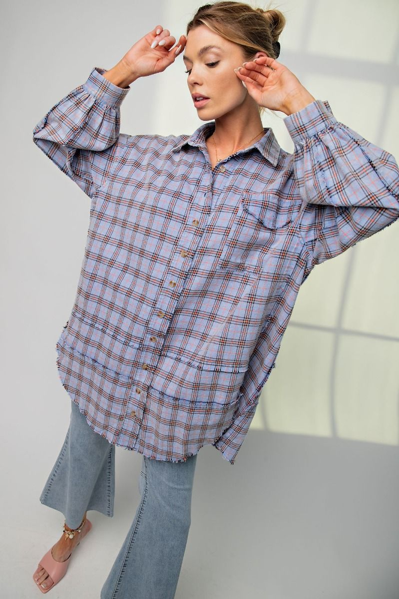 Oversized plaid button up