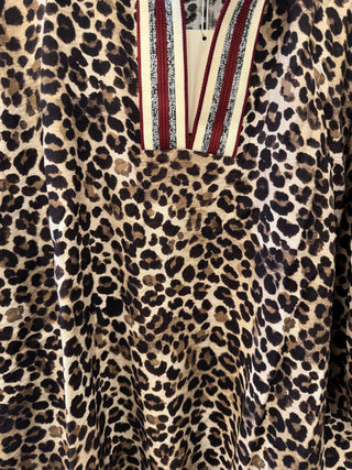 Leopard Print High-Neck Dolman Top