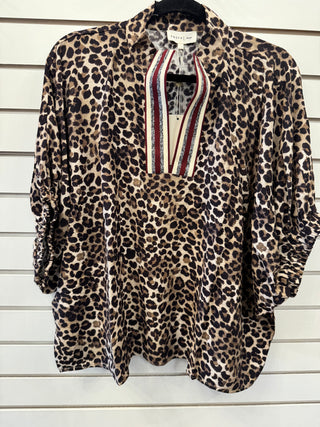 Leopard Print High-Neck Dolman Top