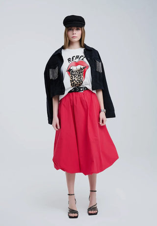 RED MIDI BUBBLE SKIRT