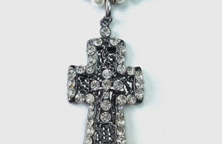 Rosaried Pearls with Cross Pendant Necklace